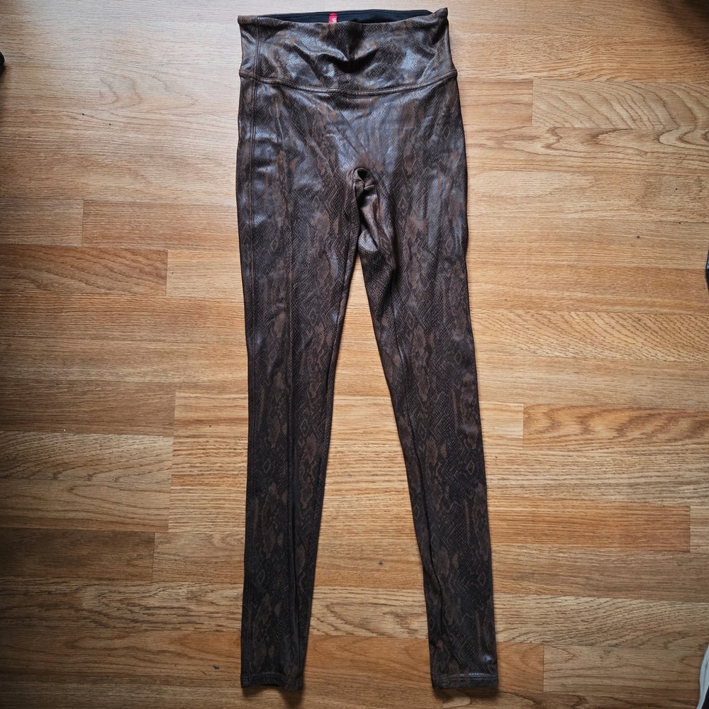 Spanx Faux Leather Leggings Snakeskin Brown High Waist Python Print Womens S/P